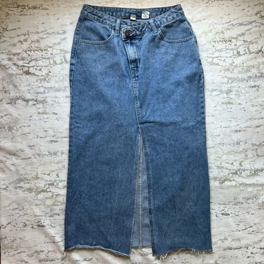 Happily Grey crossover Denim Midi Skirt